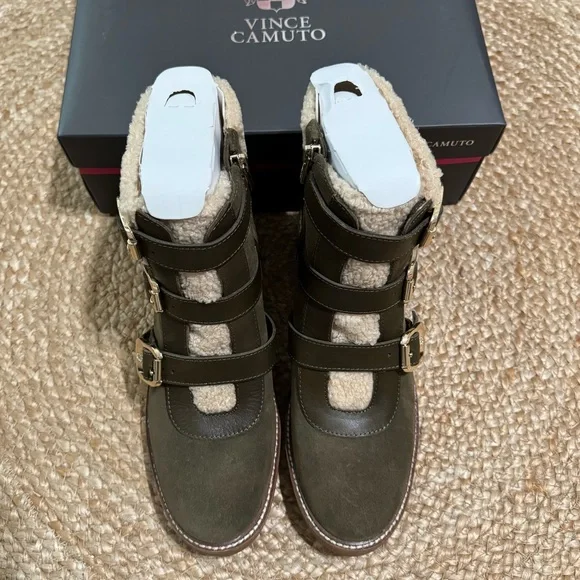 NWT Vince Camuto KLerica Leather Moto/Hiker Boot Olive / Natural Verona Sz 10 - Picture 2 of 8